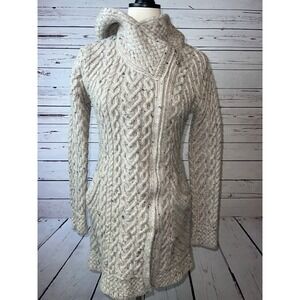 Aran Mor Sweater Claddagh Side Zip Coatigan Medium Wool Ireland Sweater Ireland